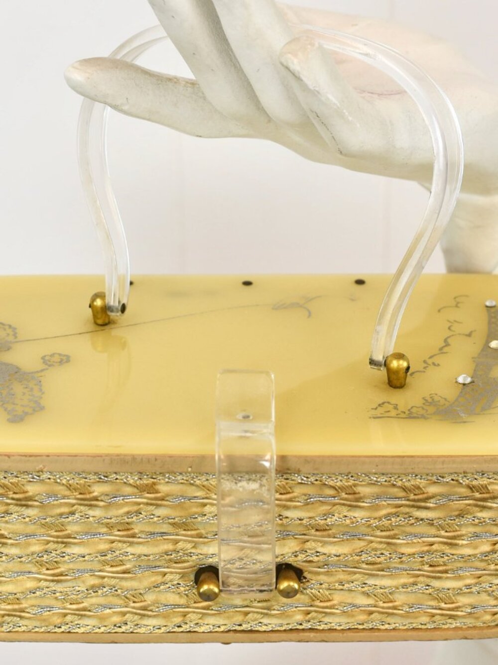 Vintage 1950s Lucite French Poodle Rhinestone Miami Hand Painted Box Purse - Picture 3 of 16